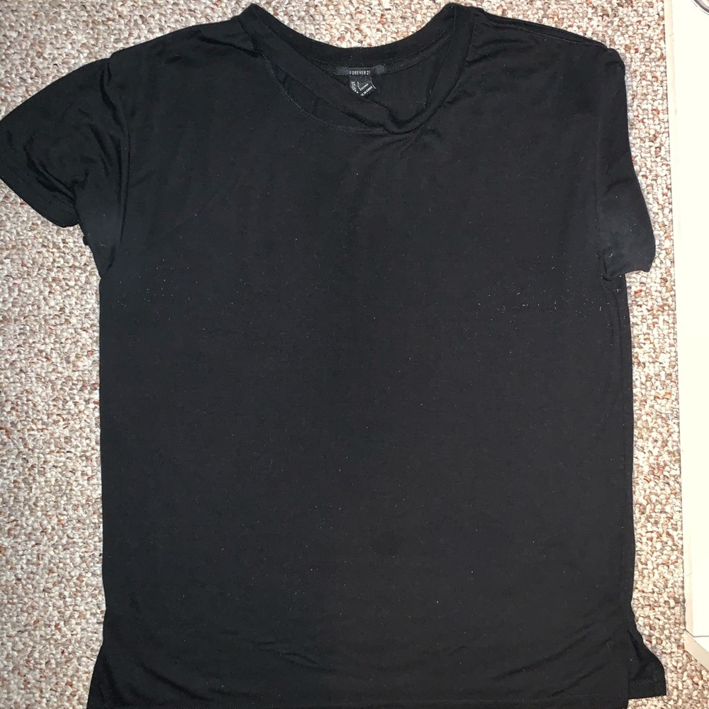 Forever21 Distressed Neckline Black Top- Large
